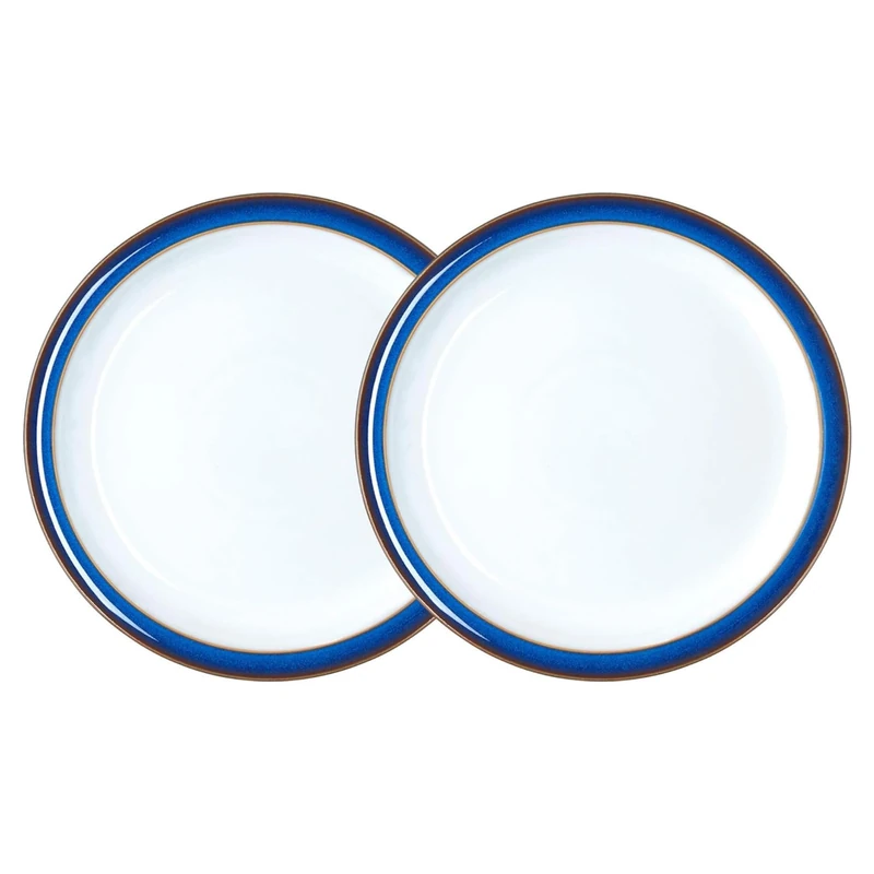 Denby - Imperial Blue Small Plates Set of 2 - Dishwasher Microwave Safe Crockery 17.5cm - Royal Blue, White Ceramic Stoneware Tableware Side Plates - Chip & Crack Resistant