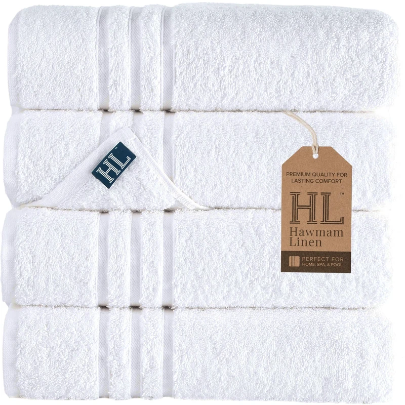 Hammam Linen White Bath Towels 4-Pack - 27x54 Soft and Absorbent, Premium Quality Perfect for Daily Use 100% Cotton Towel 600 GSM
