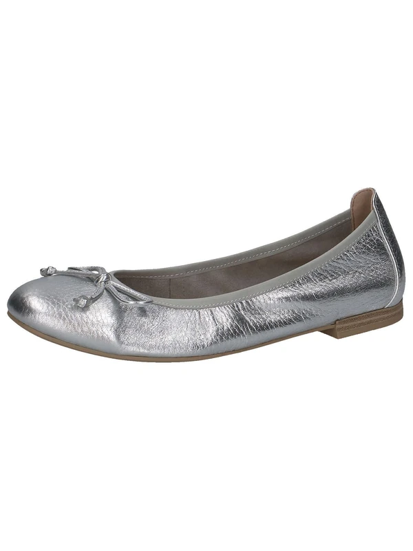 CAPRICE Women Ballet Flats Leather Bow, Silver (Silver Me.Deer), 5 UK
