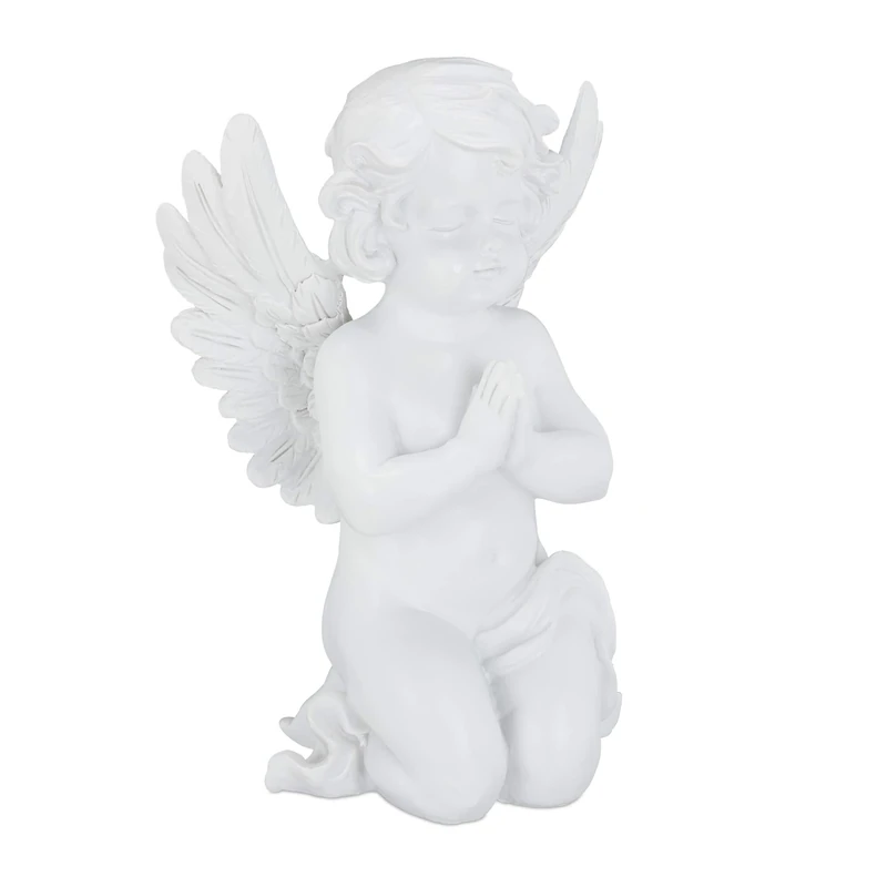 Relaxdays Garden Ornament Angel, Praying Cherub Figurine, Weather-& Frost-proof, Garden, Balcony, In- & Outdoors, Polyresin, White