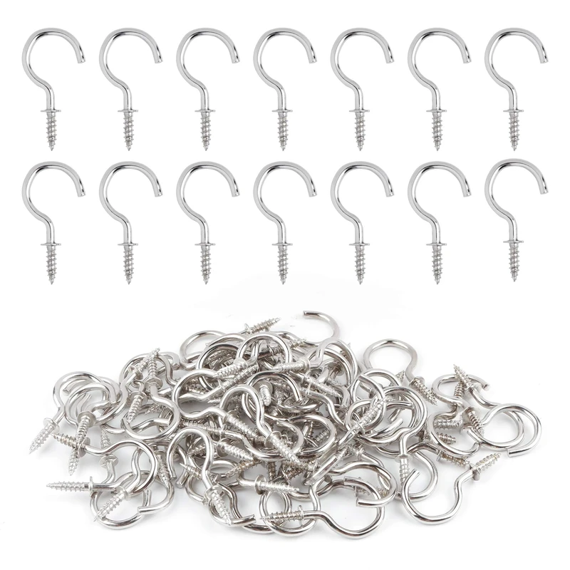 GODLOVEM 40 Pieces Nickel Plated Metal Screw-in Ceiling Hooks Cup Hooks, 1.46 Inch, Silver
