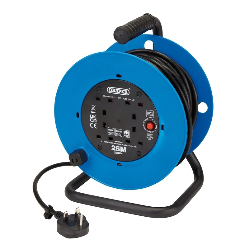 Draper 02121 230V Four Socket Industrial Cable Reel, 25m