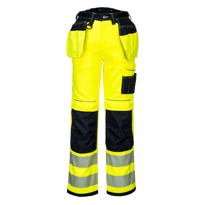 Portwest T501 Mens PW3 Hi Vis Work Trousers - Holster Pocket Workwear Safety Construction Trousers Yellow/Black Short, 30