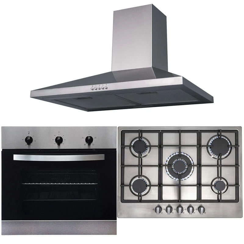 SIA 60cm Stainless Steel Fan Oven, 70cm 5 Burner Gas Hob And Chimney Cooker Hood