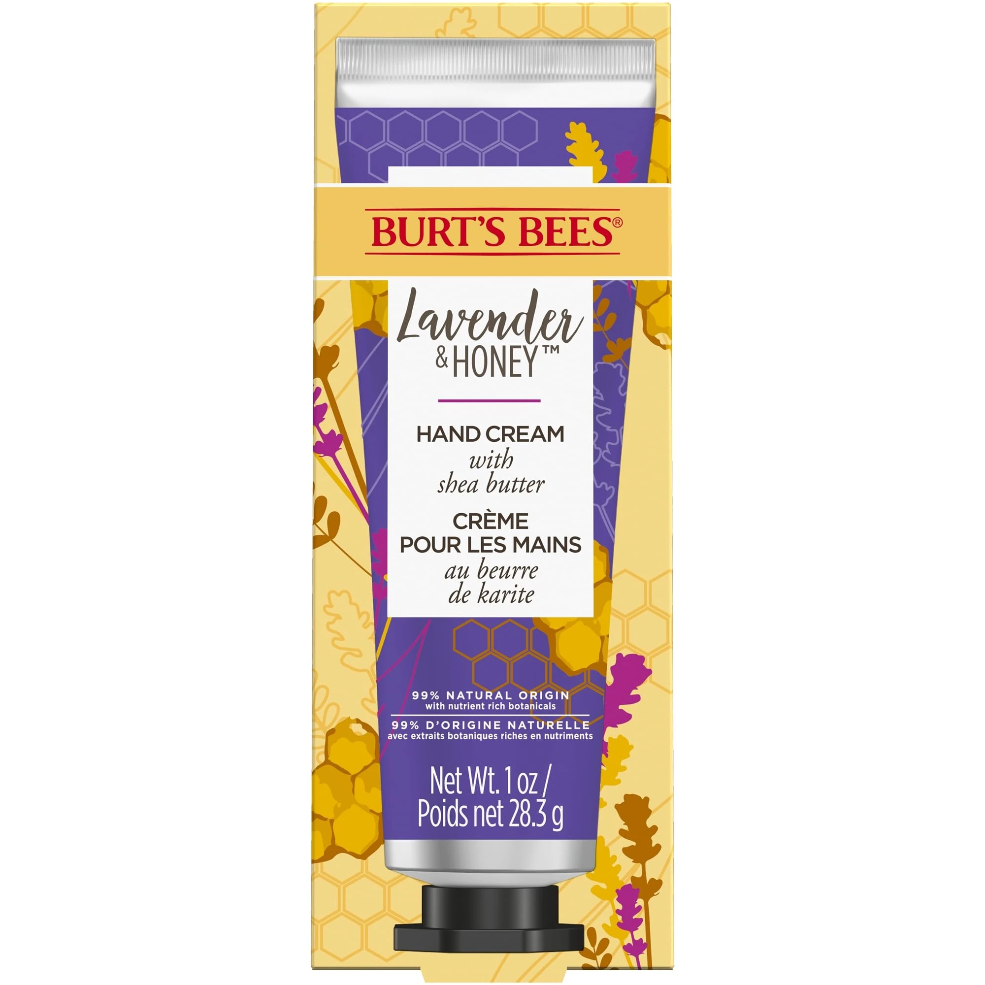 Burt’s Bees Hand Cream for Very Dry Hands, Lavender & Honey, Hand Moisturiser With Shea Butter, 28.3g, Packaging May Vary