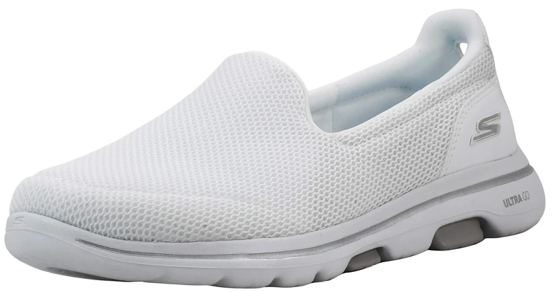 Skechers Women's GO Walk 5 Slip On Trainers, White, 5 UK