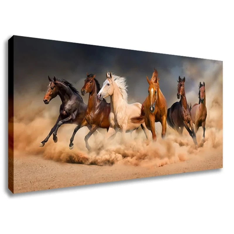 Inzlove Runnning Horses Oil Paintings Print on Canvas Wild Animal Wall Art Pictures Artwork for Bedroom Decorations - Image 1
