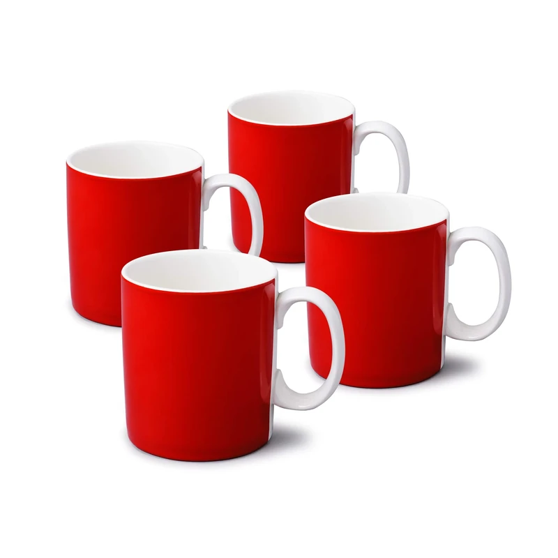 WM Bartleet & Sons 1750 TSET62 Traditional One Pint Porcelain Mug/Cup, 1pt/568ml Red Plain Set of 4