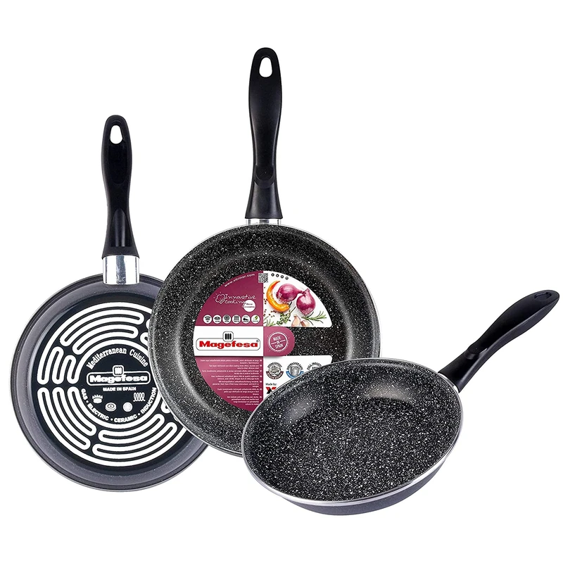 Magefesa K2 Gransasso Set of 3 pans 20/24/28 cm, vitrified steel External, Grey, two-layer non-stick, stone effect, for all types of cooking, special induction. 50% energy savings