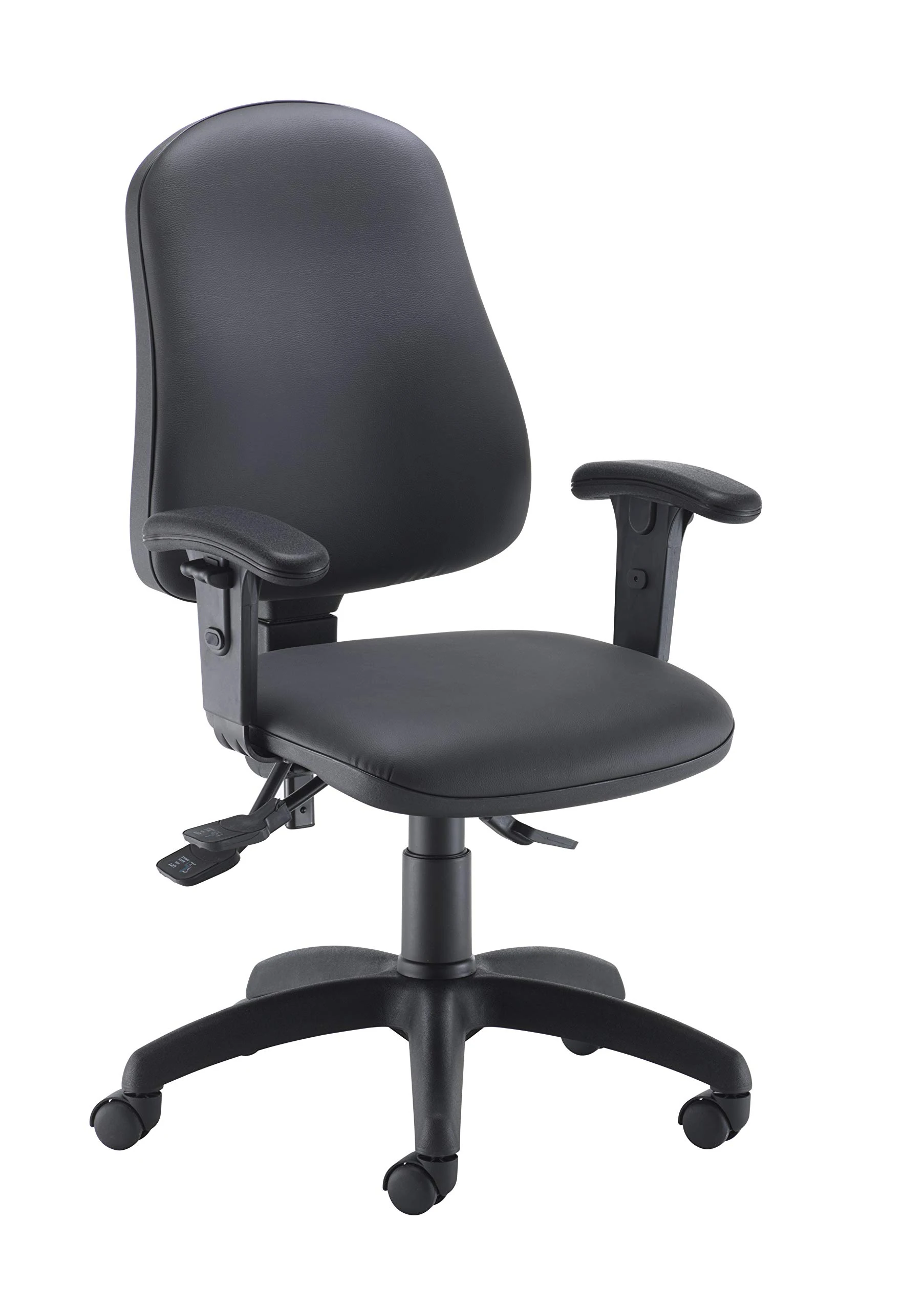 Office Hippo High Back Desk Chair, Ergonomic Home & Office Chair With Height Adjustable Seat, Backrest & Arms, Lumbar Support For Extra Comfort, Computer Chair - Black PU
