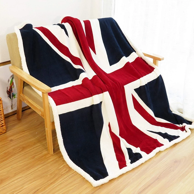 Ukeler Flannel Sherpa Throw 50'' x 60'' Union Jack Fleece Blanket Soft Comfy Flannel Blanket Throws for Bed/Couch/Sofa/Office/Camping