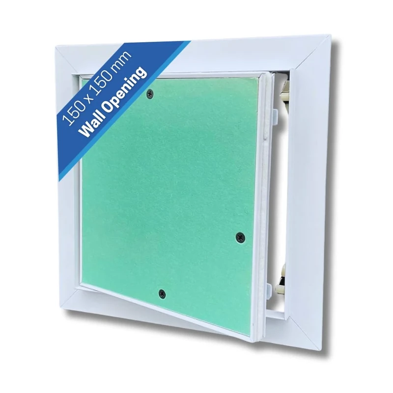 AirTech-UK Plasterboard Aluminium Access Panel Inspection Hatch - Ideal for Walls and Ceilings - Detachable Hinged Push Lock Door with White Powder Coated Aluminium Frame (150X150 mm)