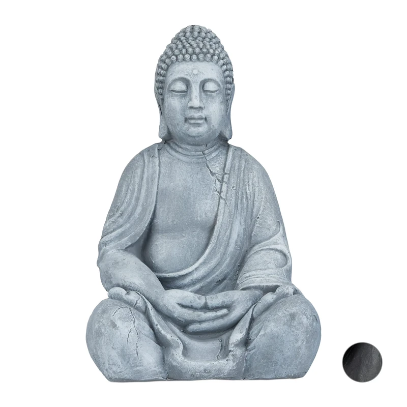 Relaxdays Sitting XL Buddha Figurine, 50 cm, Feng Shui, Outdoor, Garden, Decor;Big Zen Buddha Figurine, Light Grey