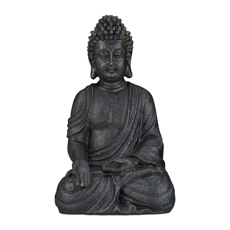 Relaxdays Sitting Buddha Figurine, 40 cm, Feng Shui, Outdoor, Garden, Décor, Big Zen Buddha Figurine, Dark Grey