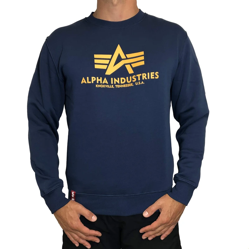 Alpha Industries Basic Sweater Sweatshirt for Men New Navy/Wheat - Image 1