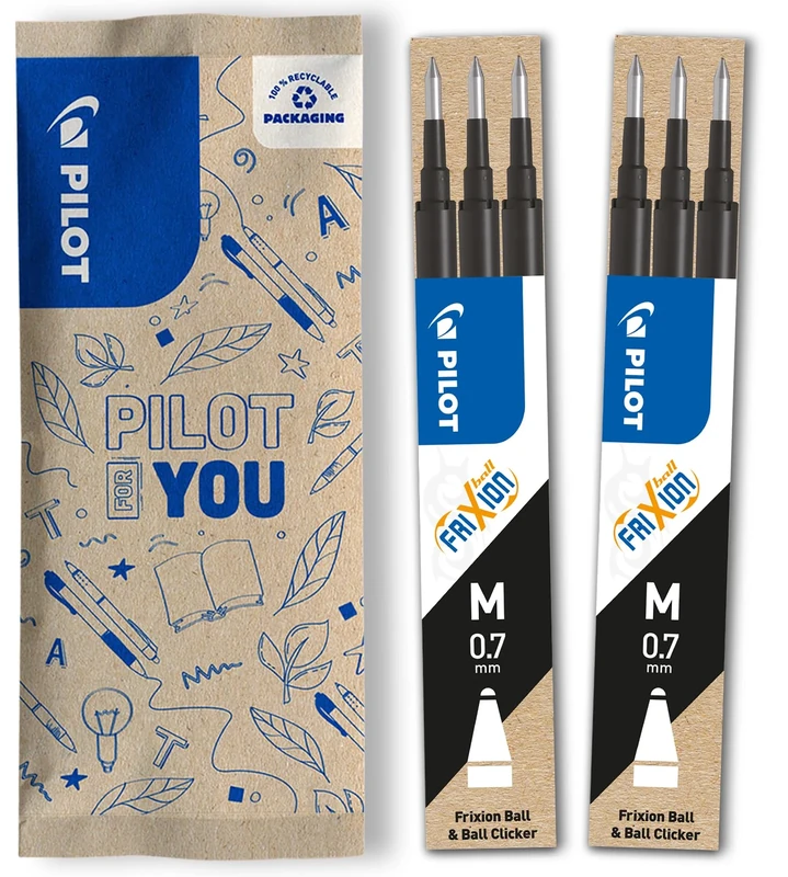 PILOT - Pack of 2 sets of 3 Refills 0,7 - Erasable ink for Frixion - Medium - Black