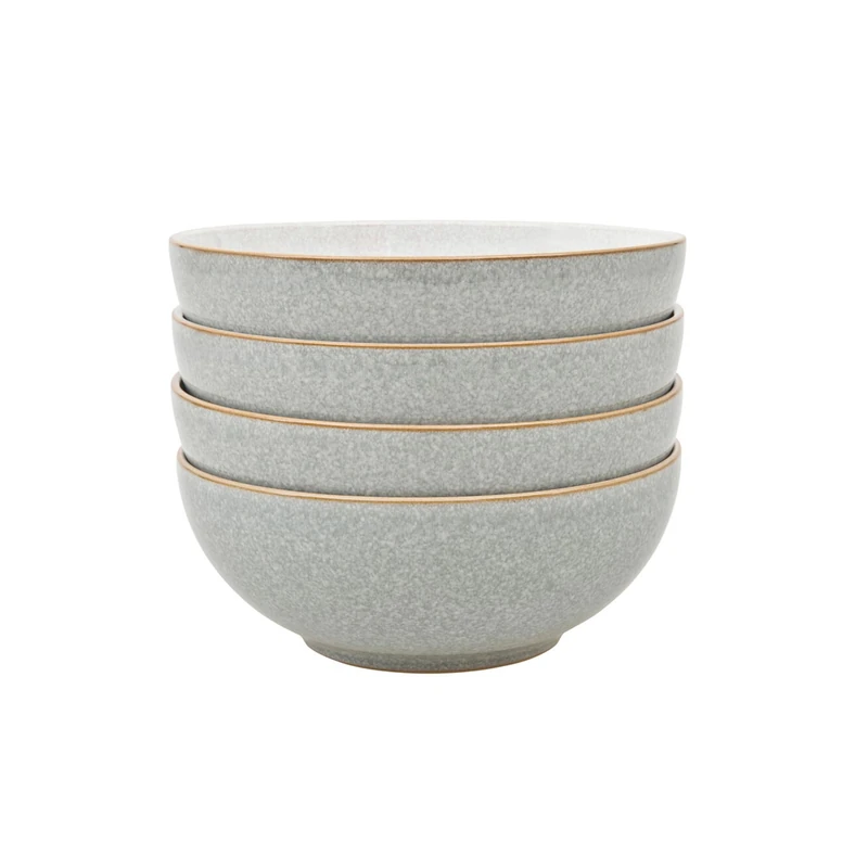 Denby - Elements Light Grey Cereal Bowls Set of 4 - Dishwasher Microwave Safe Crockery 820ml 17cm - Pale Grey, White Ceramic Stoneware Tableware - Chip & Crack Resistant Soup Bowls