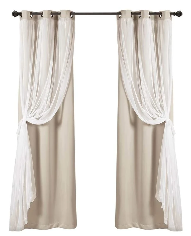 Lush Decor, Wheat Sheer Grommet Panel with Insulated Blackout Lining, Room Darkening Window Curtain Set (Pair), 120" x 38", 120" L