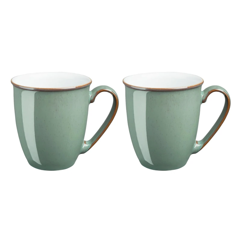 Denby - Regency Green Coffee Mug Set of 2 - 330ml Stoneware Ceramic Tea Mug Set For Home & Office - Dishwasher Safe, Microwave Safe - Green, White - Chip Resistant
