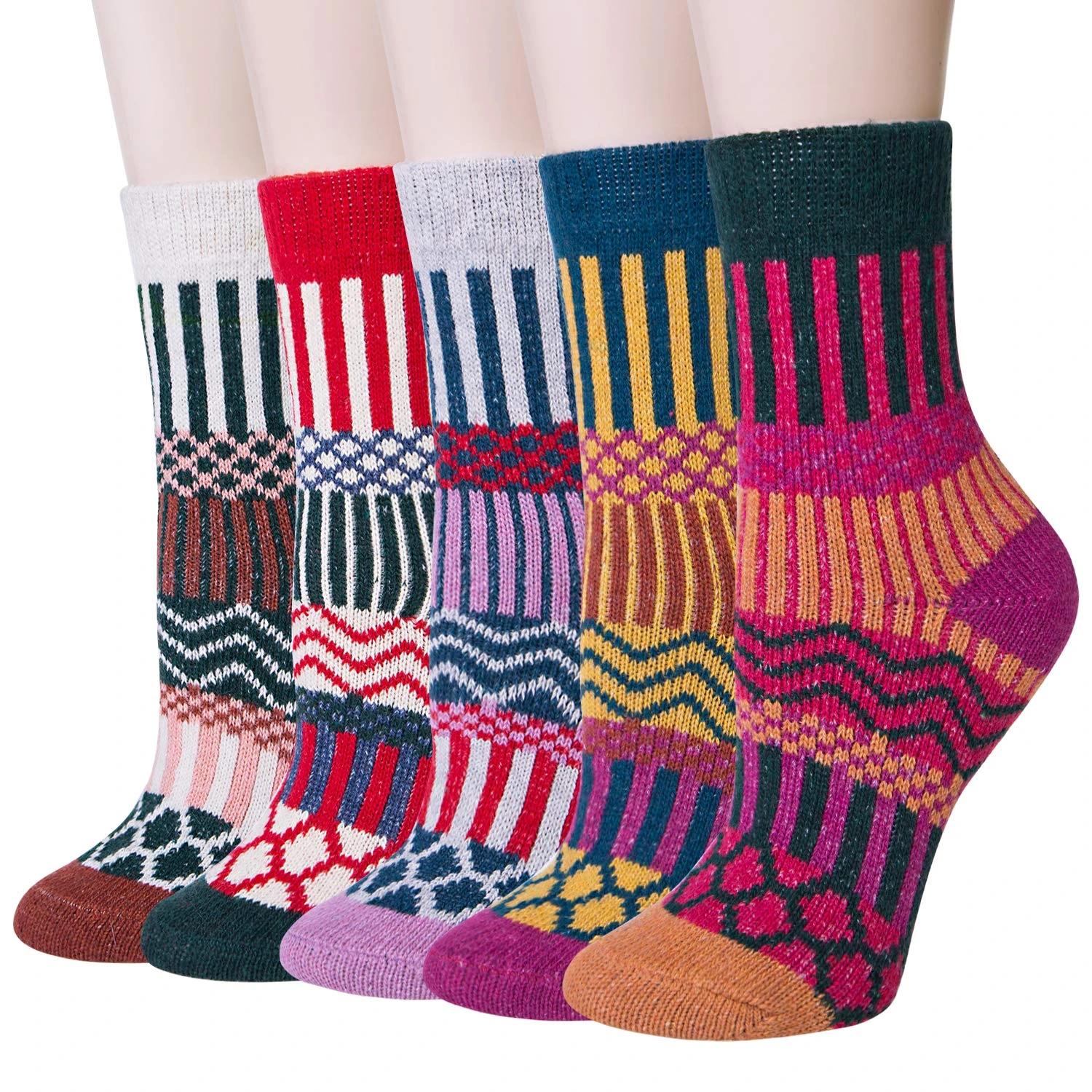 YSense Snug 5 Pairs Womens Socks Wool Thermal Warm Knitting Ladies Socks for Winter