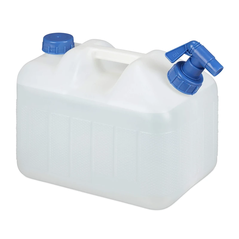 Relaxdays Water Canister, Drain Off Cock, Screw Cap, BPA-Free, Camping, Car, 10 L, White