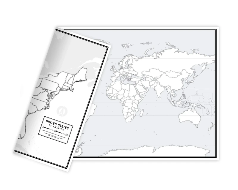 Educational Blank Outline Maps, 2-Sided World & US, 17" x 11", 50-Pack | Great Blank Map Worksheets for Classroom or Home Study | Laminated Answer Sheet Included | Map Packs are Perfect Desk Size
