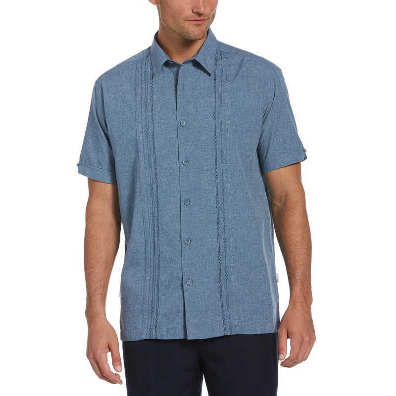 Cubavera Men's Embroidered Panel Chambray Shirt, Dress Blues, Large - Image 1