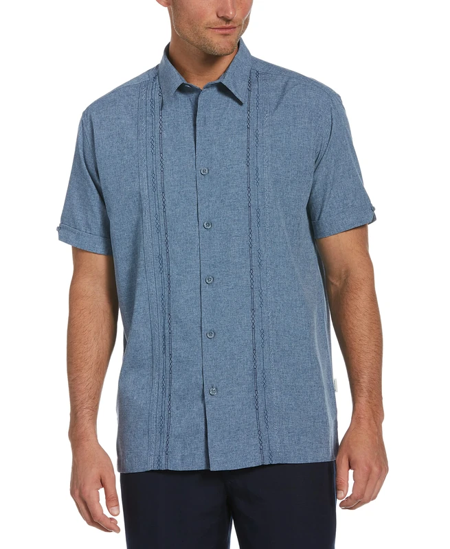 Cubavera Men's Chambray Pintuck Short Sleeve Button (Size Small-4x Big & Tall) Shirt, Dress Blues, XXL - Image 1