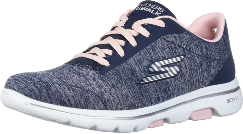 Skechers Women's Go Walk 5-True Sneaker, Navy/Pink, 9 B (M)