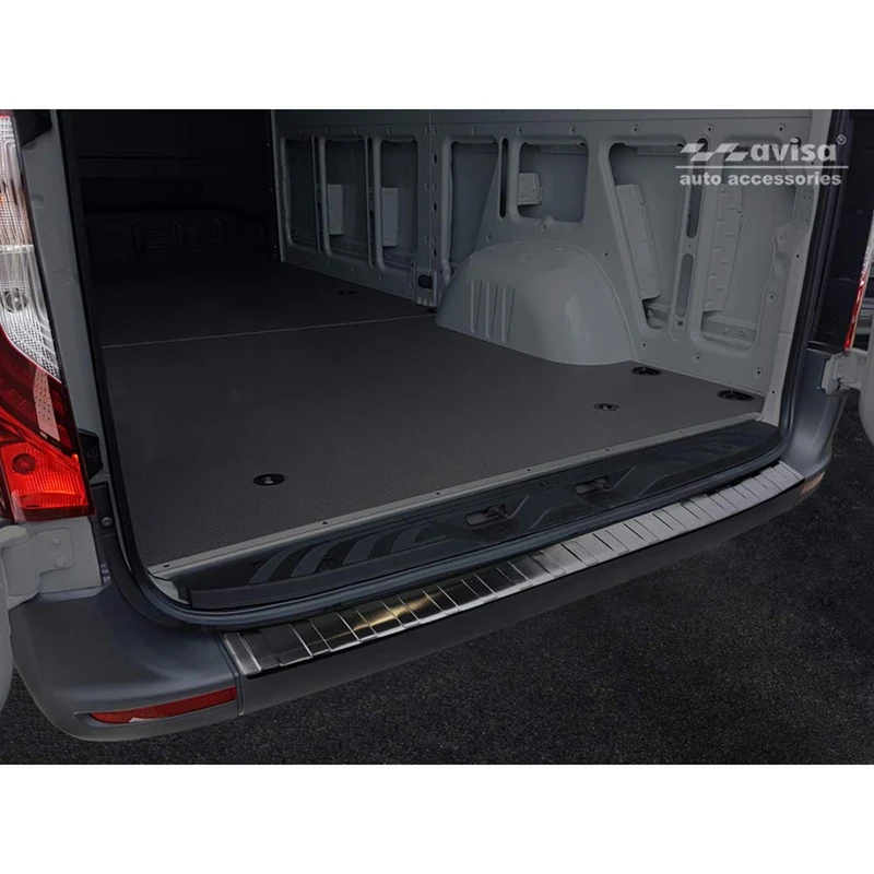 Avisa Black Stainless Steel Rear bumper protector compatible with Mercedes Sprinter III 2018- 'Ribs'