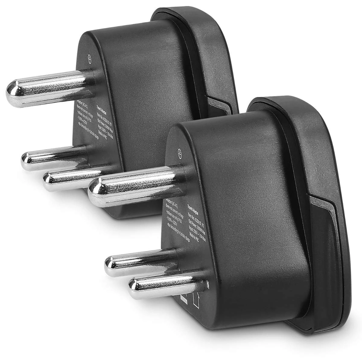 kwmobile 2x Travel Adapter Type D - Universal Travel Adapter to Type D Socket for Holidays in India, Sri Lanka, Nepal, UAE, Nigeria - Black 2-Pack