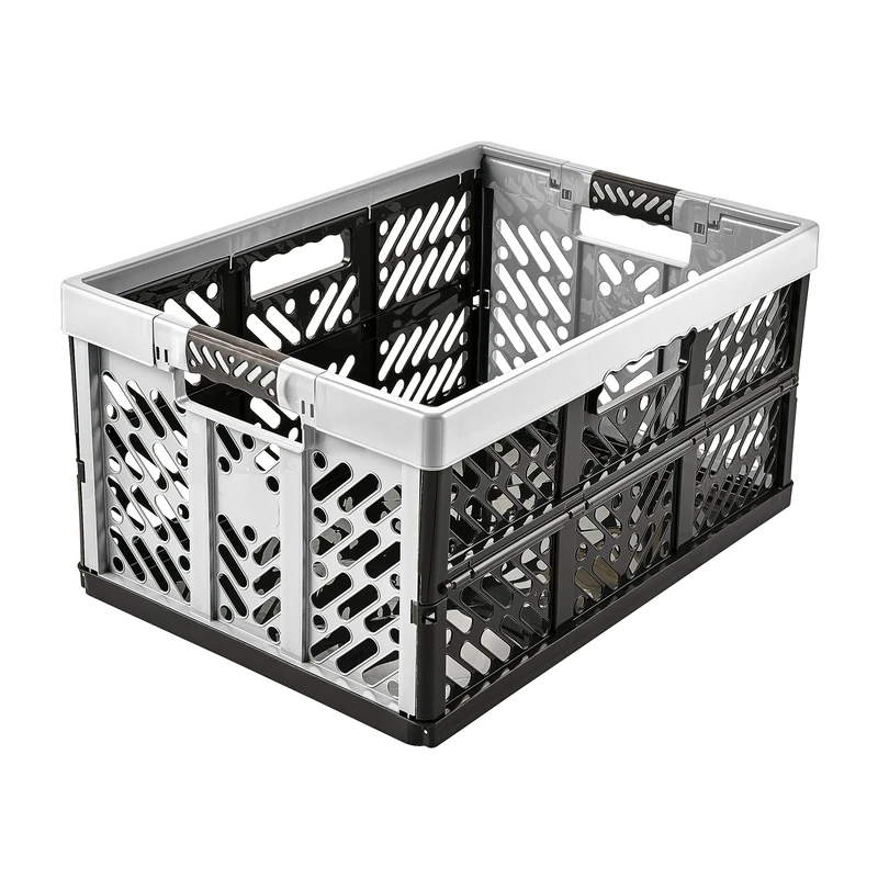 keeeper 4x Sturdy Professional Folding Boxes with Soft-Touch Handles, 54 x 37 x 28 cm, 45 l, Ben, Light Grey