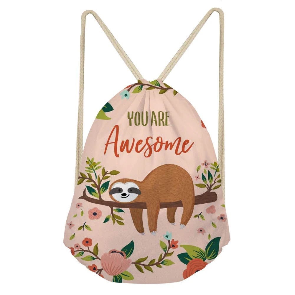 Coloranimal Womens Outdoor Carrier Softness Eco Drawstring Rucksack Gym Packs Kawaii Sloth Awesome Pattern Softpacks