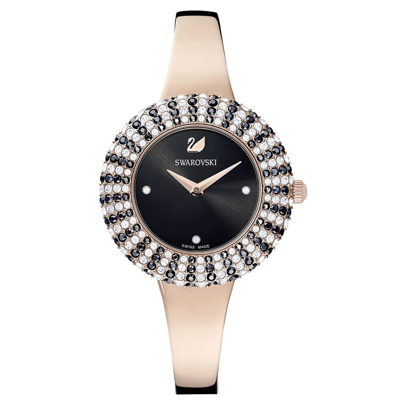 Swarovski Crystal Rose watch, Metal bracelet, Black, Rose gold-tone finish