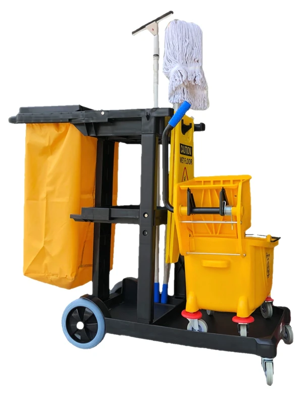 Simpli-Magic Janitorial Cart, polyethylene, Yellow/Grey, Commercial - Image 1