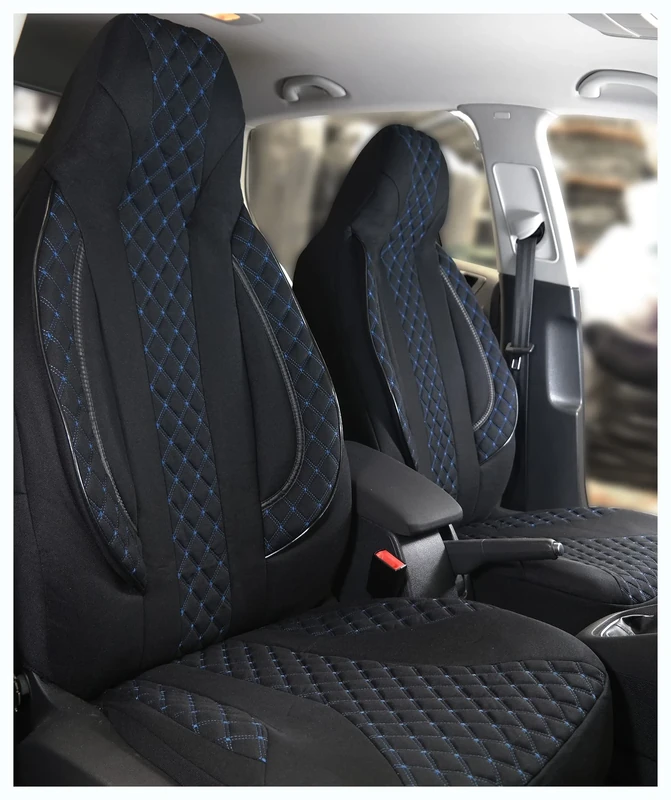 BREMER SITZBEZÜGE Dimensional seat covers compatible with Nissan NV200 driver and passenger from 2009 PL406 black/blue stitching