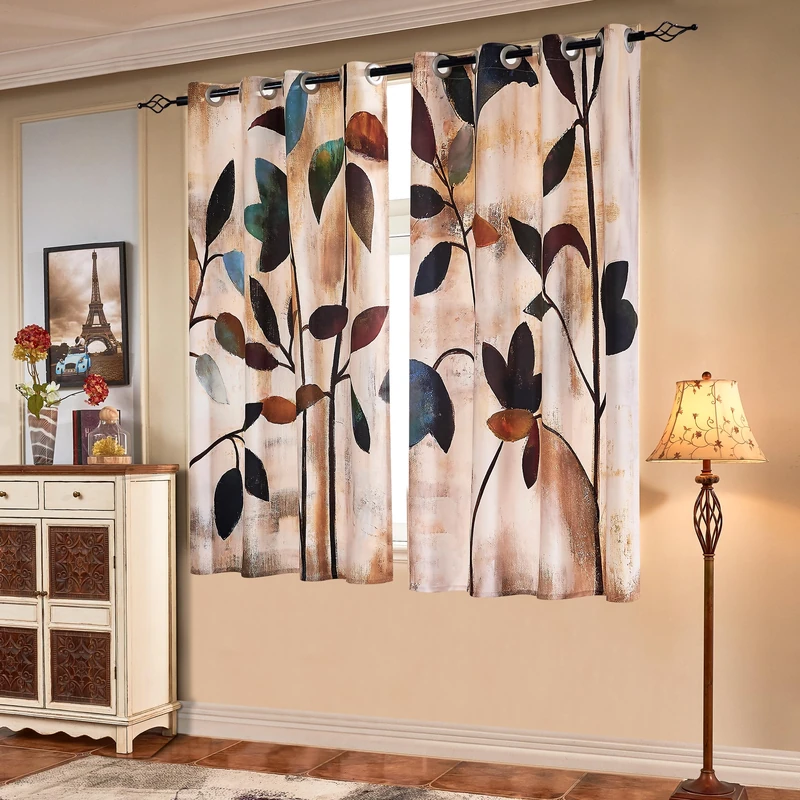 subrtex Printed Curtains Room Darkening for Bedroom Living Room Kids Room Dining Room Valance Colorful Window Drapes 2 Panel Set (52'' x 63'', Brown) - Image 1