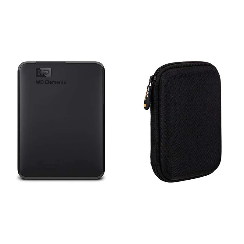 WD 2 TB Elements Portable External Hard Drive - USB 3.0 & Amazon Basics External Hard Drive Case