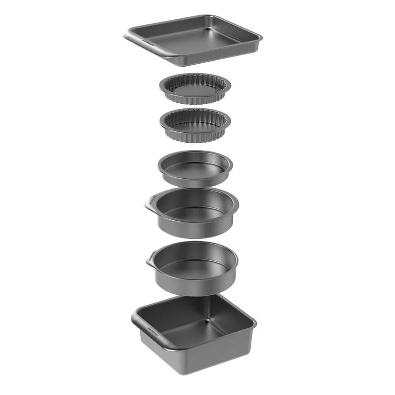 MasterClass Smart Space Non Stick Bakeware/Baking Set, Carbon steel, Grey, 7 Pieces