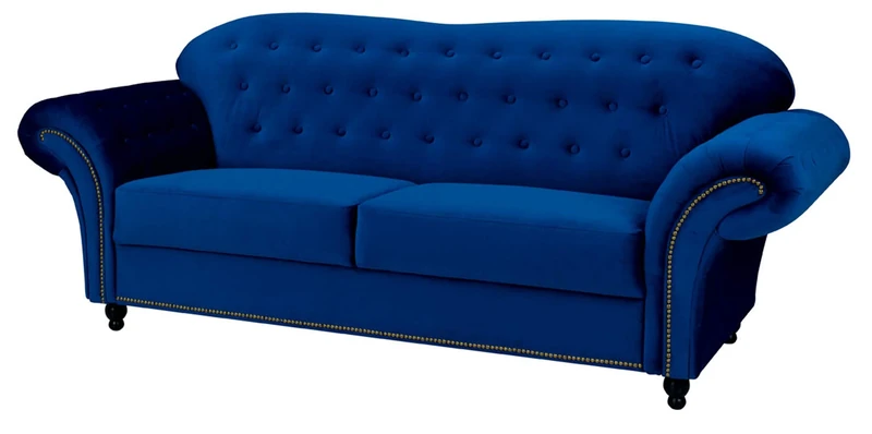 Sofas and More Lyon Chesterfield Style French Velvet fabric 3 + 2 seater sofa Armchair Blue Silver Grey (Blue, 3 Seater)