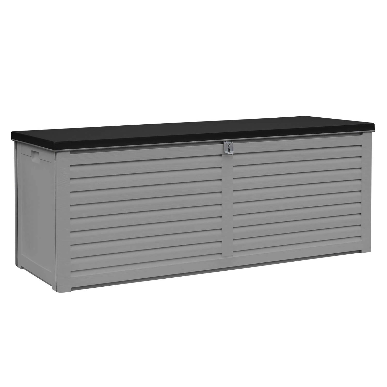 AIRWAVE Outdoor Plastic Garden Storage Box 390L, Weather and Fade Resistant, Lockable, Doubles as Storage Bench, Wood Effect, Indoors/Outdoors (Medium)