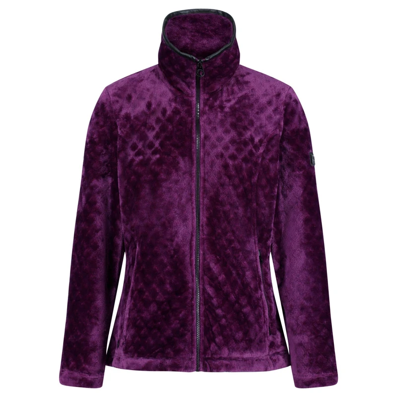 Regatta Women's Halona Full-Zip Diamond High Pile Leatherette Trim Fleece, Prune, XL (18)