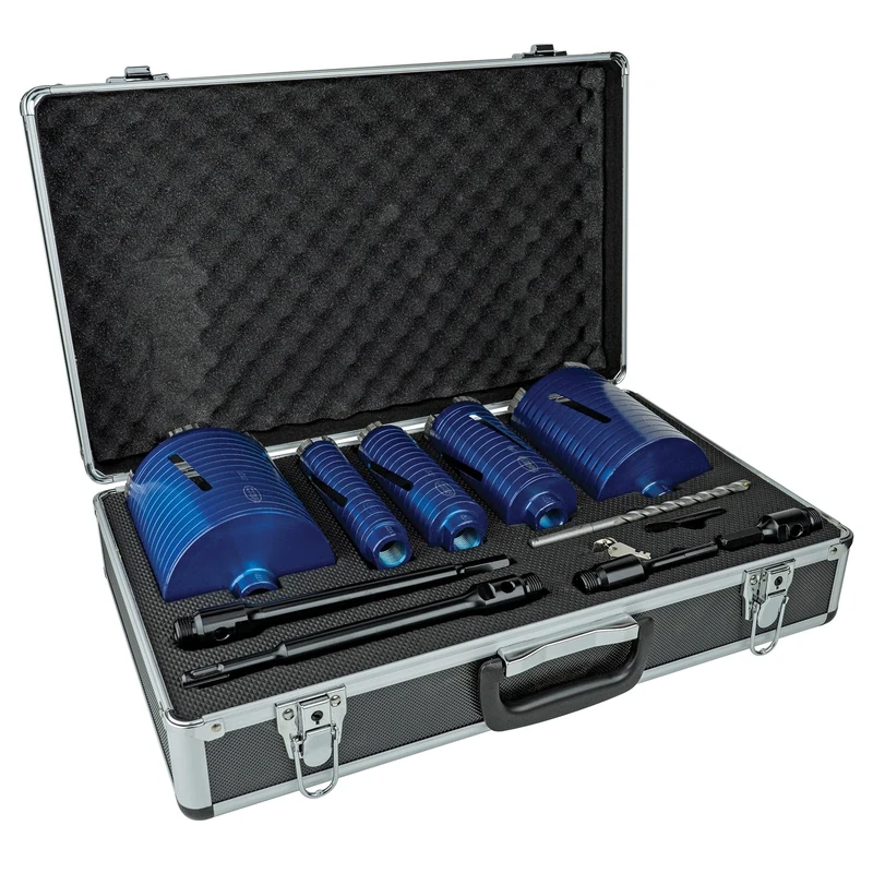 Mexco DCXCEL Slotted Dry Core Drill, High-Performance, Laser-Welded Diamond Core for Fast Drilling of Masonry Materials – 38mm-127mm, 11 Piece Kit with Storage Case
