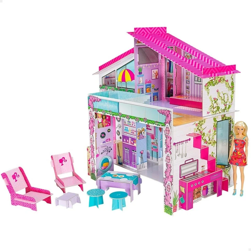 Liscianigiochi Barbie Dream House Pretend Play Doll House Two - Storey Holiday Villa, Arrange Furniture And Decorate - Malibu House With Doll