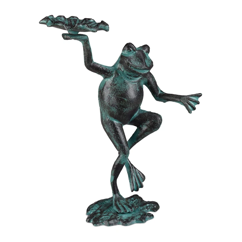 Relaxdays Garden Frog Figurine, Weatherproof, In- & Outdoor Toad, For Balcony, Pond, Cast Iron, Size M, Green