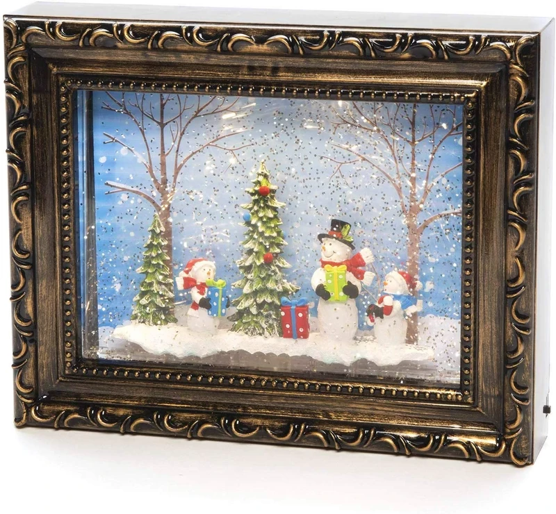 Konstsmide LED Snow Globe Lantern Picture Frame"Snowman Scene", Water Filled/Indoor Use (IP20) with 5 Hour Timer/Battery Operated: 4xAA 1.5V (excl.)/ Christmas Lantern 2 Warm White Diodes