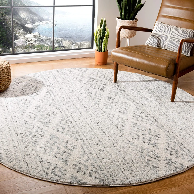 Safavieh Boho Rug for Living Room, Dining Room, Bedroom - Tulum Collection, Short Pile, in Ivory and Grey, 200 x 200 cm