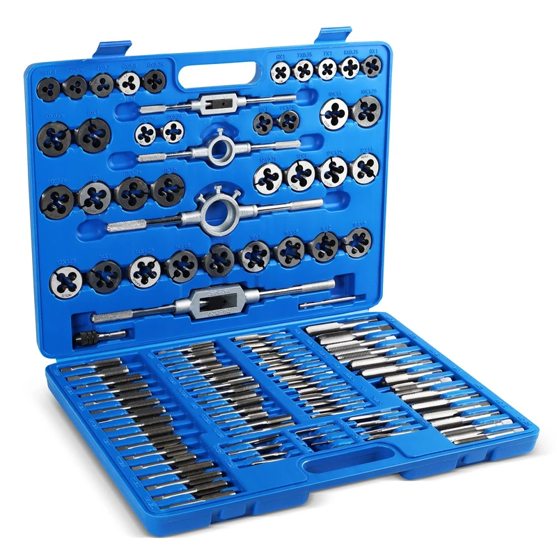 ABN Large Tap and Die Set Metric Tap and Die Kit Rethreading Tool Kit Thread Maker Hole Threader 110-Piece Set, Metric
