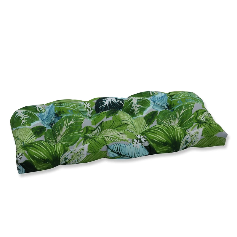 Pillow Perfect Outdoor | Indoor Lush Leaf Jungle Wicker Loveseat Cushion, 44 X 19 X 5, Green