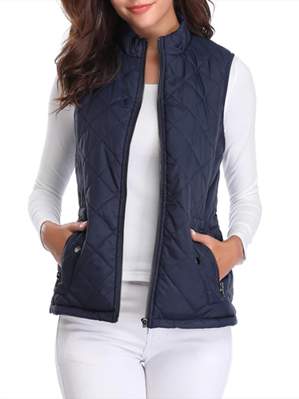 fuinloth Women's Quilted Gilet, Lightweight Body Warmer Padded Outdoor Vest Sleeveless Jacket Dark Blue Medium
